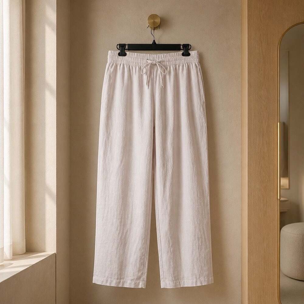 MisslookBeige Linen Blend Drawstring Wide Leg Pants #480